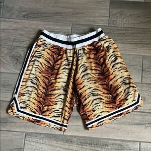 John Elliott Tiger Stripe Athletic Shorts Orange Black